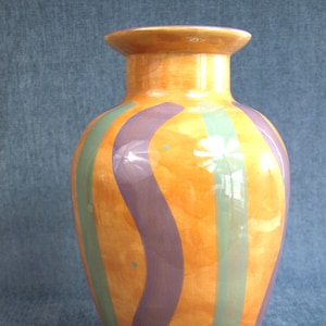 Vintage 1989 John Bergen Studio Ceramic Vase in Vermillion, Green, & Purple - 15&quot; Tall - John Bergen Studio Canada