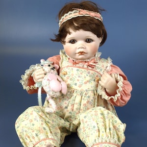 Vintage Hamilton Heritage Dolls Sara by Connie Derek - Porcelain Babydoll w/ Box - 18&quot; - circa 1990&#39;s - Good Cond Missing Blanket & Bunny