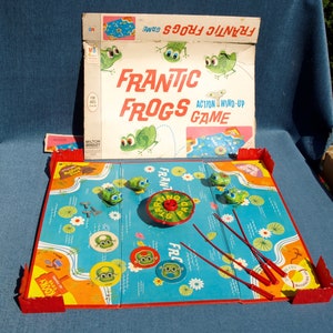 Vintage Frantic Frogs Action Wind Up Game by Milton Bradley No. 4505 - Complete with wind up Toys w 4 working Frogs - 1965