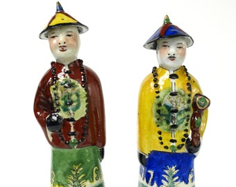 Antique Pair 18th Century Porcelain Chinese Qing Dynasty Figurines - Circa Late 1800's - 2 Figurines w/ Hand Painted Detail - VG Condition