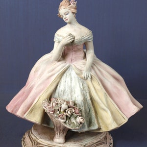 Guido Cacciapuoti Italian Bisque Porcelain Lady w/ Flower Basket Figurine #953, ca. 1920&#39;s - Signed by the Artist, Made in Italy - Very Good