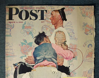 Vintage WW2 Era March 4, 1944 The Saturday Evening Post with Norman Rockwell Cover in Fine (FN) Condition