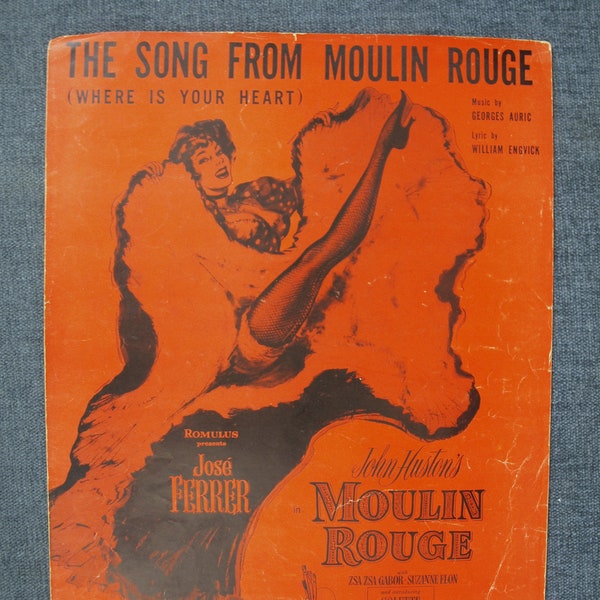 Vintage Musiknoten/Klavier, „The Song from Moulin Rouge“ – Text/Musik von Auric & Engvick, C. 1953 - aus dem Film „Moulin Rouge“- VG