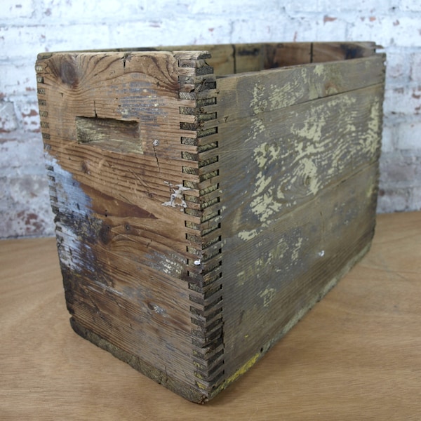 Antique Wood Ammo Crate with Finger Joint Const - Box Only - Reads: 1500 Cartridges Cal. .30 Ball M2 in Cartons - 14" H x 18" W x 9.5" D