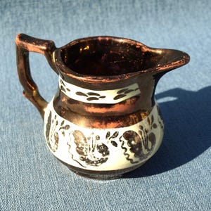 Vintage Miniature Creamer Pitcher with Gold / Bronze Lustre Ware Finish and Flora Design