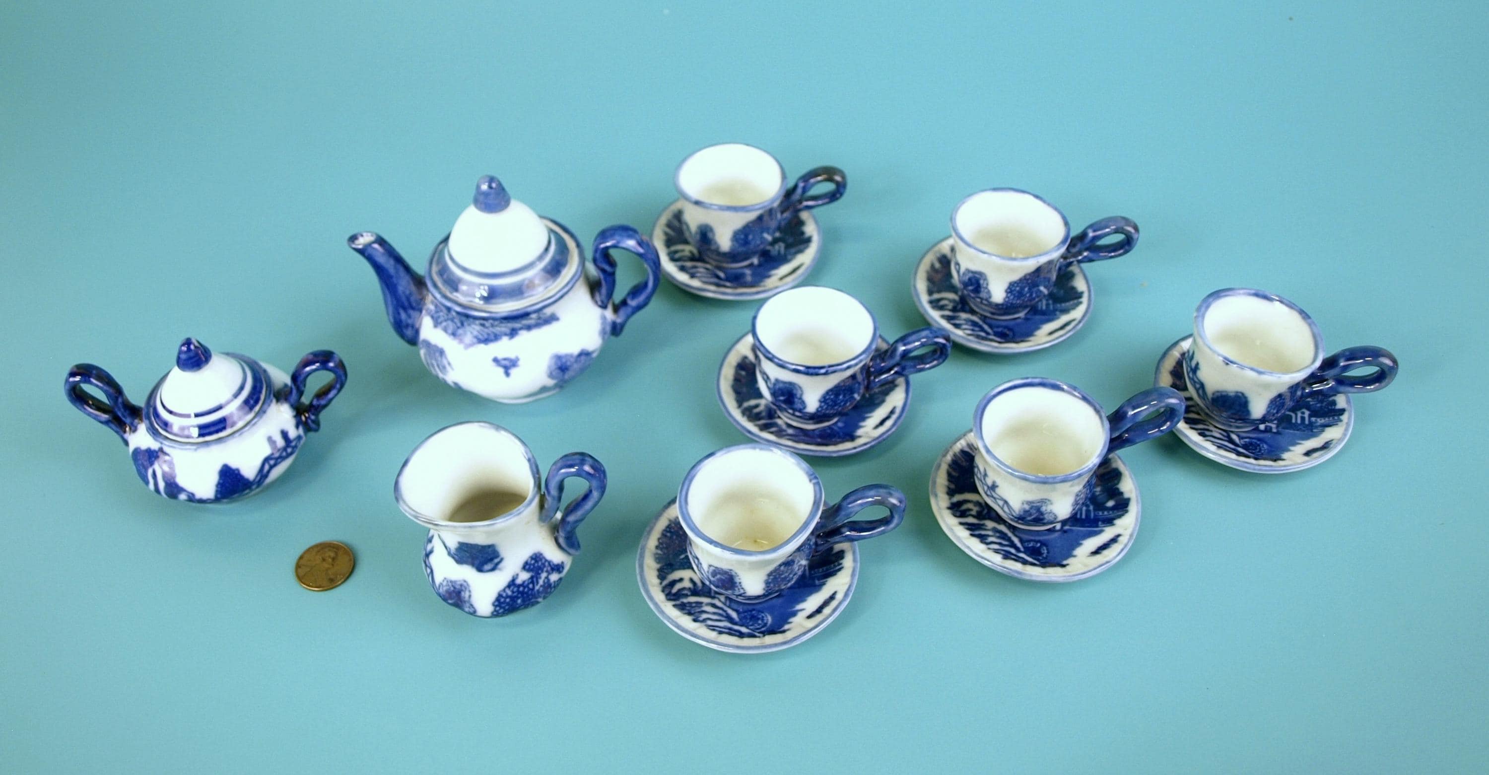 Vintage Flow Blue Willow Child's Tea Set, Asian Motif With Backstamp ...