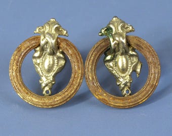 Antique Victorian Drawer Pulls with Round Drop Rings | Ornate Brass & Metal Cabinet Hardware Handles