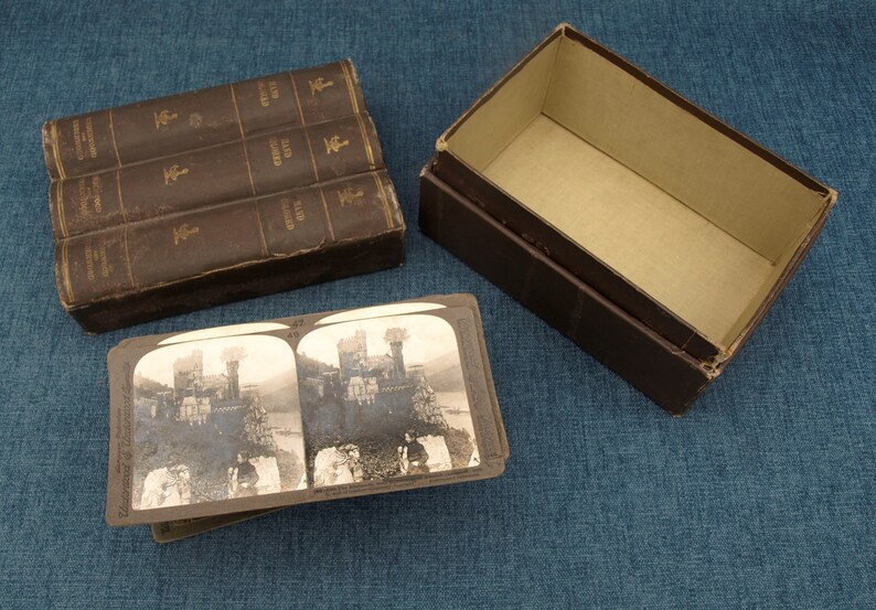 numbered 1-48 patd 1901 Antique Underwood /& Underwood Stereoscope with Complete 48 Travel Slides in Case