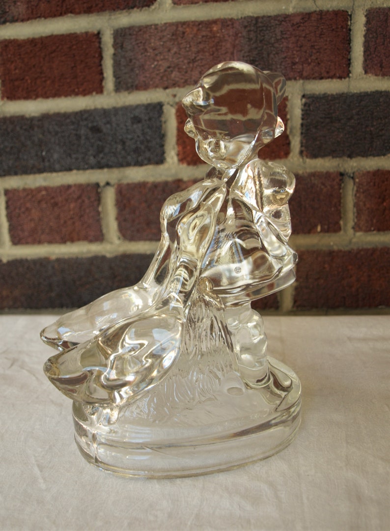 Smith Clear Glass Girl with Geese Figurine Sculpture \u2013 7.75\u201d tall Vintage L.E