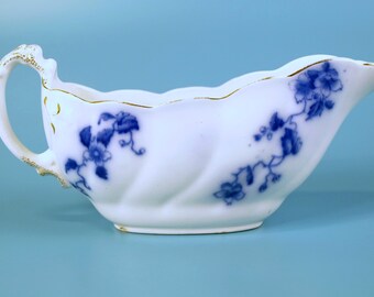 Antique W.H. Grindley Flow Blue Duchess Pattern Gravy Boat W/ Gold