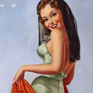 Vintage F.H. Clough Pin-Up Poster, &quot;Seniorita&quot; - 17&quot; high x 12&quot; wide -  Board Backed & Sealed - Near Mint Condition