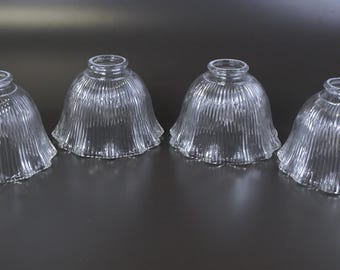 Vintage Holophane Glass Lamp Shades, Set of 4, featuring a Prismatic Ribbed design and Ruffled edge