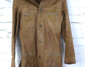 Vintage Pecan Brown Leather & Suede Reversible Unisex Button Jacket c 1960's or 1970's Women's Size S / Men's XS Aged Cond Read Descript