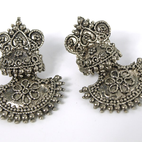 Orecchini pendenti vintage in argento dall'India - Chiusura a perno del lobo dell'orecchio - Unico e attraente!