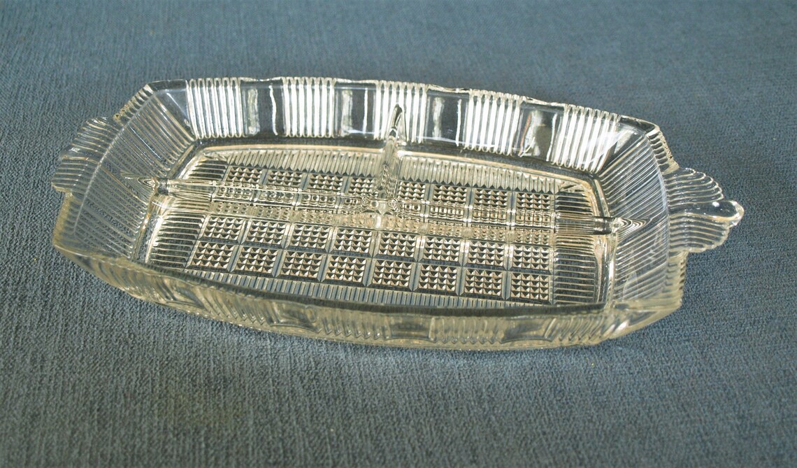 Vintage Art Deco Clear Glass 3 Divided Section Relish Tray Etsy