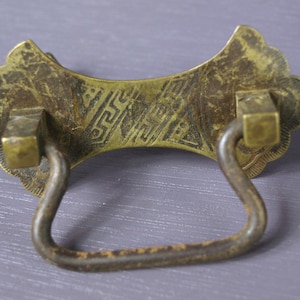 Antique Brass Art Deco Cabinet / Drawer Pull Drop Handle with Eastern Fan Design - 2" center-to-center - Furniture Restoration Hardware