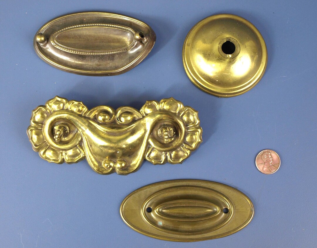 Antique & Vintage Brass Hepplewhite and Other Drawer Pull Backplates ...
