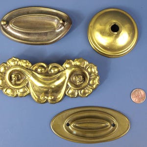 Antique & Vintage Brass Hepplewhite and Other Drawer Pull Backplates - Set of 4 - Backplates Only - For Parts or Repair
