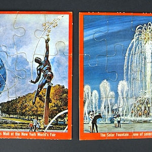 Vintage 1964-1965 New York World&#39;s Fair Small Jigsaw Puzzles by Unisphere and United States Steel - Set of 2 at 6&quot; square & double sided