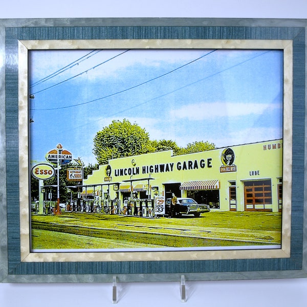 Lincoln Highway Garage in York, PA Vintage Color Photograph - Framed Photo in Wood Inlaid Frame, 10" H x 12" W - circa 1970's