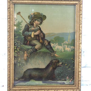 Victorian Lithograph Little Girl and Dog - Etsy