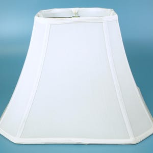 Vintage Square Cut Corner Lamp Shade in Antique White Fabric with White Lining; 11.5" high x 8" Square (top rim) & 16" Square (bottom rim)