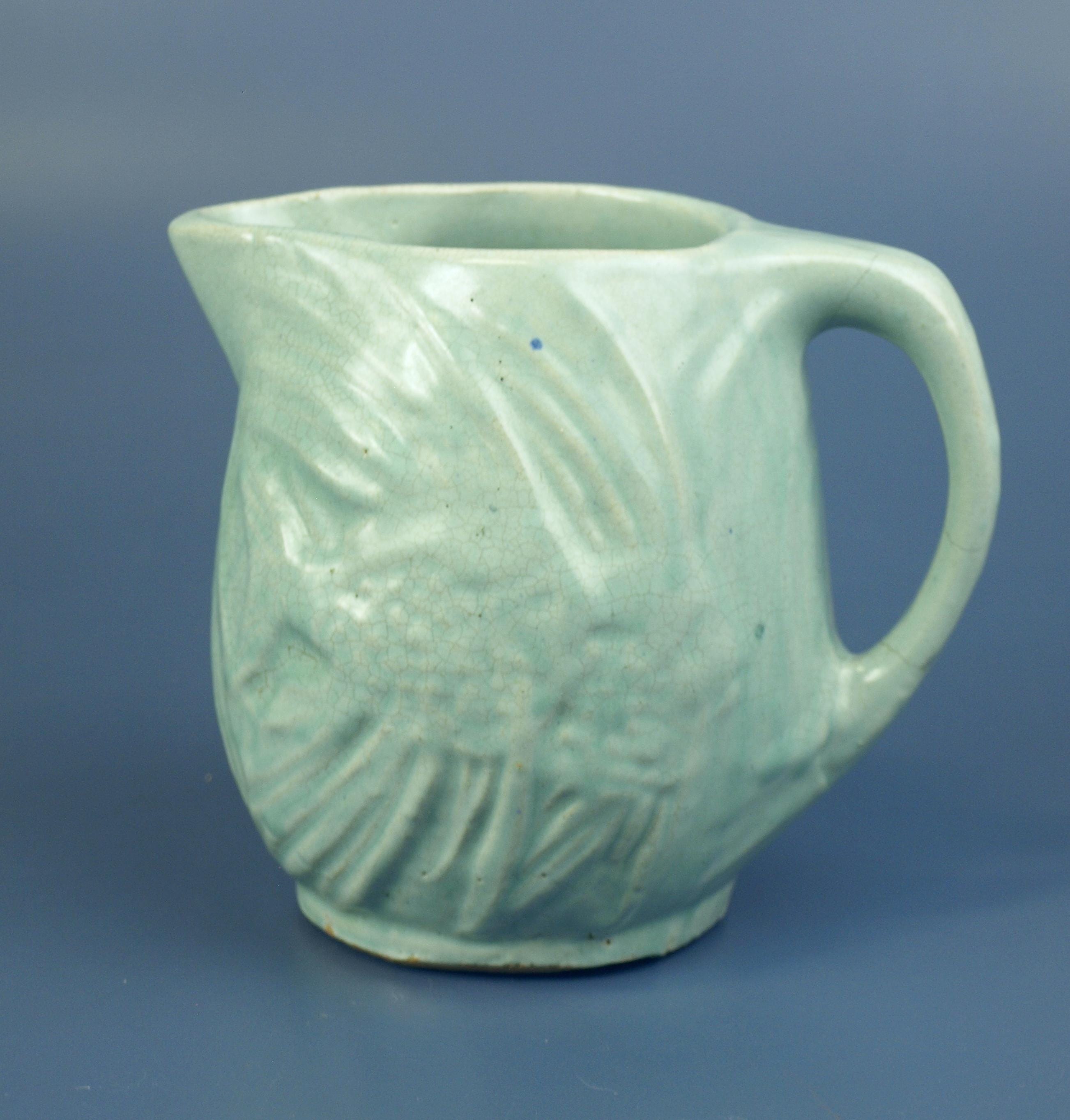 Vintage Mccoy Pottery Aqua Blue Green Angel Fish Pitcher Circa