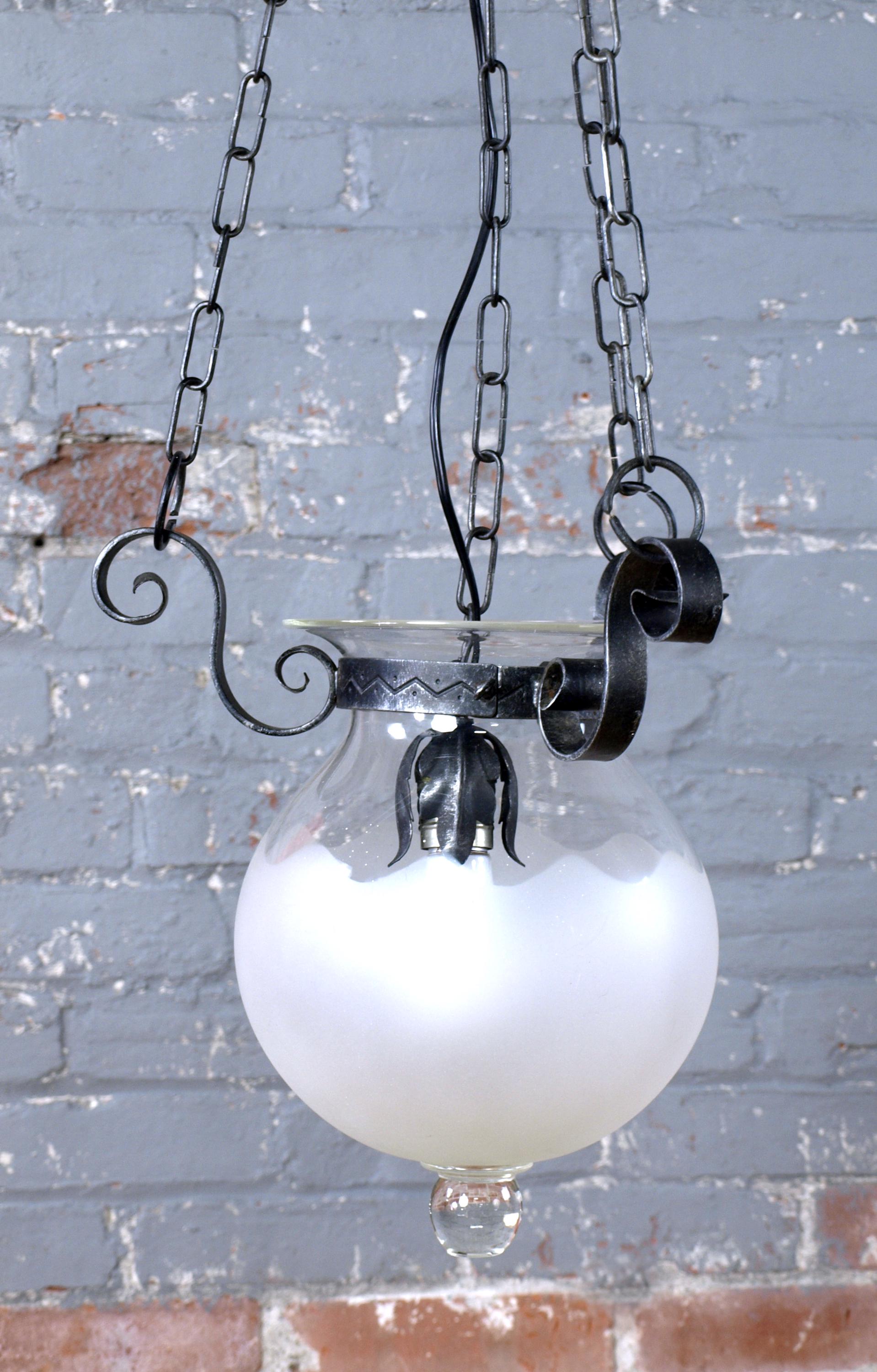 Ancienne lampe de plafond en laiton type lanterne L 2053 - Style Labo Antiquités