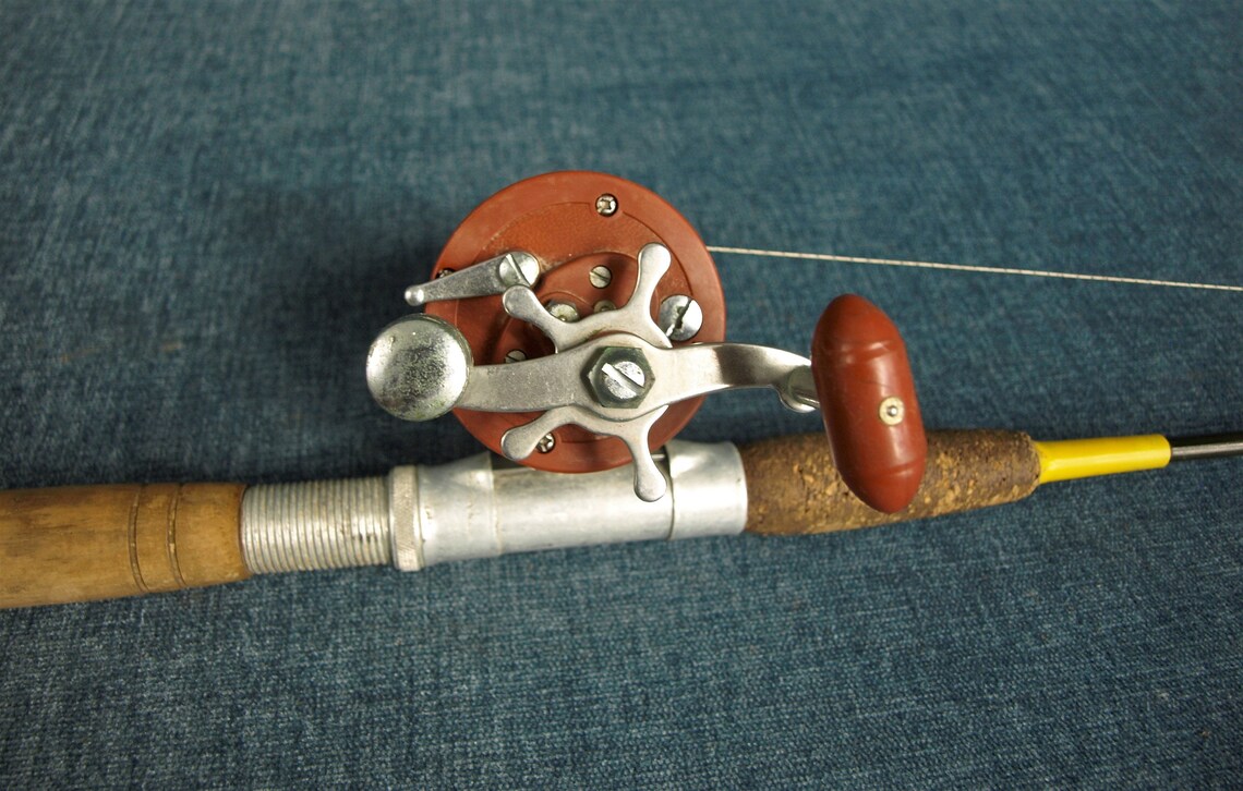 Vintage Fiberglass Fishing Rod With Wood Cork and Aluminum Etsy