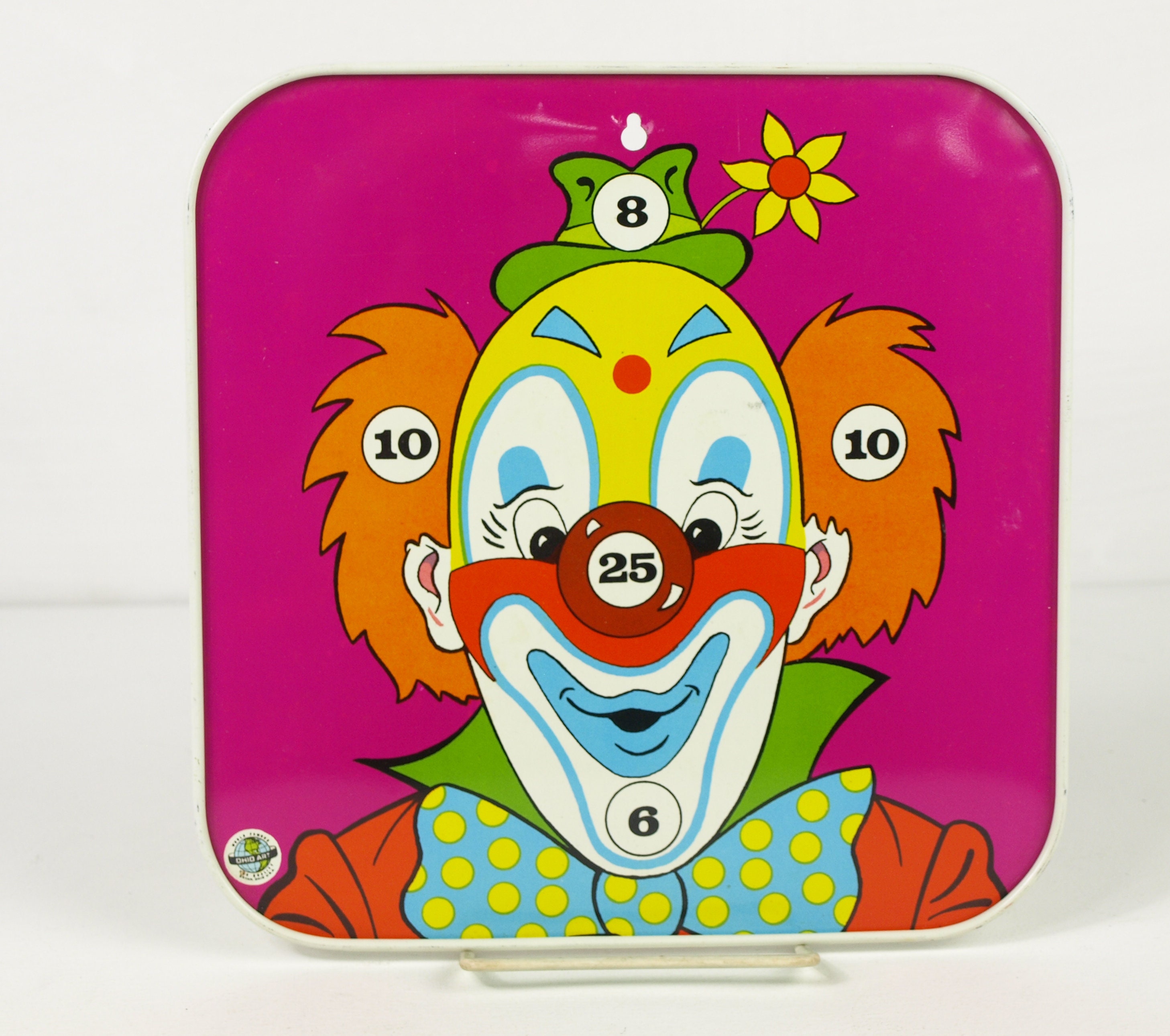 Vintage Ohio Art Tin Litho Clown Magnetic / Sticky Dart Board