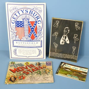 Vintage ansichtkaarten uit de jaren 1940-1950: Homes of Movie Stars (1948) / Gettysburg Battlefield / Sea Life Park Hawaii / Hoe maak je een Windsor-knoop