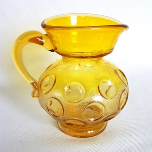 Vintage Kanawha Retro Mod Yellow Amber Glass Coin Dot Thumbprint Pattern Creamer - Mini Pitcher