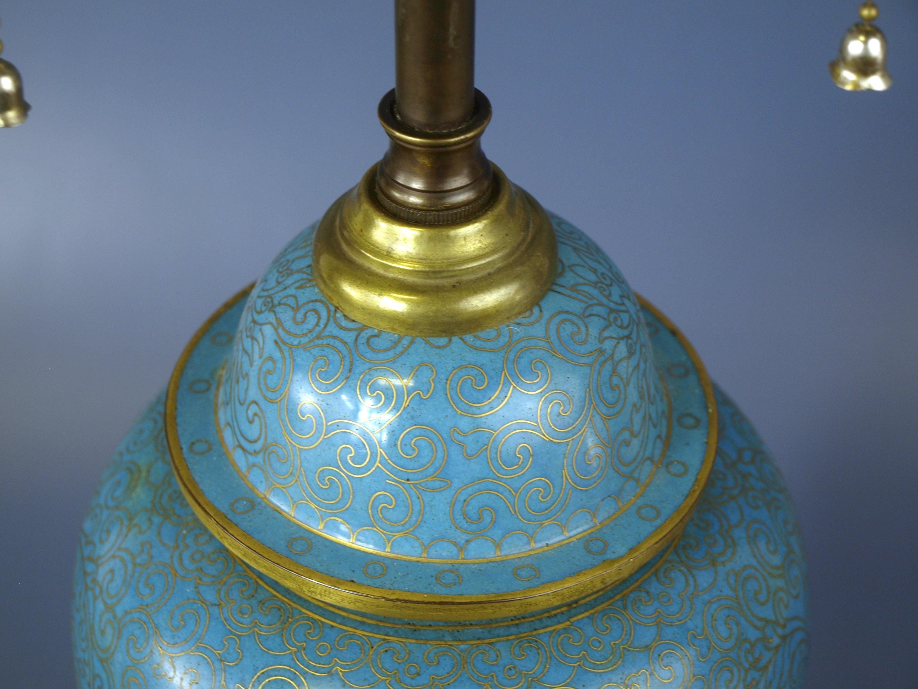 Antique Cloisonné Enamel Footed Ginger Jar Table Lamp (c. 1910s) W