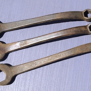 Antique Ford Box and Open End Crescent Combination Wrenches Marked circle M2 & 21, 22 and Blank - All with Ford Script on Reverse - Lot of 3