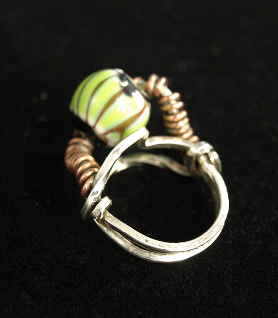 Vintage Art Glass & Sterling Silver Ring - Flamew… - image 6