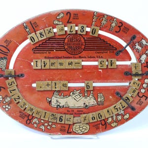 Original 1940 Cressco Educational Board mfg by Richmond School Furniture - Early Learning Mathematics / Math & Spelling Tutorial