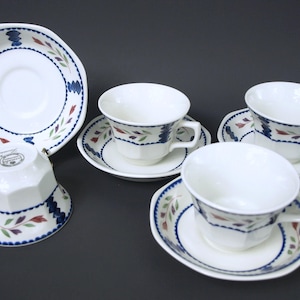 Vintage Adams Ironstone Lancaster Pattern Tea Cup and Saucer Set circa 1969-1998 - 8 pieces in excellent condition
