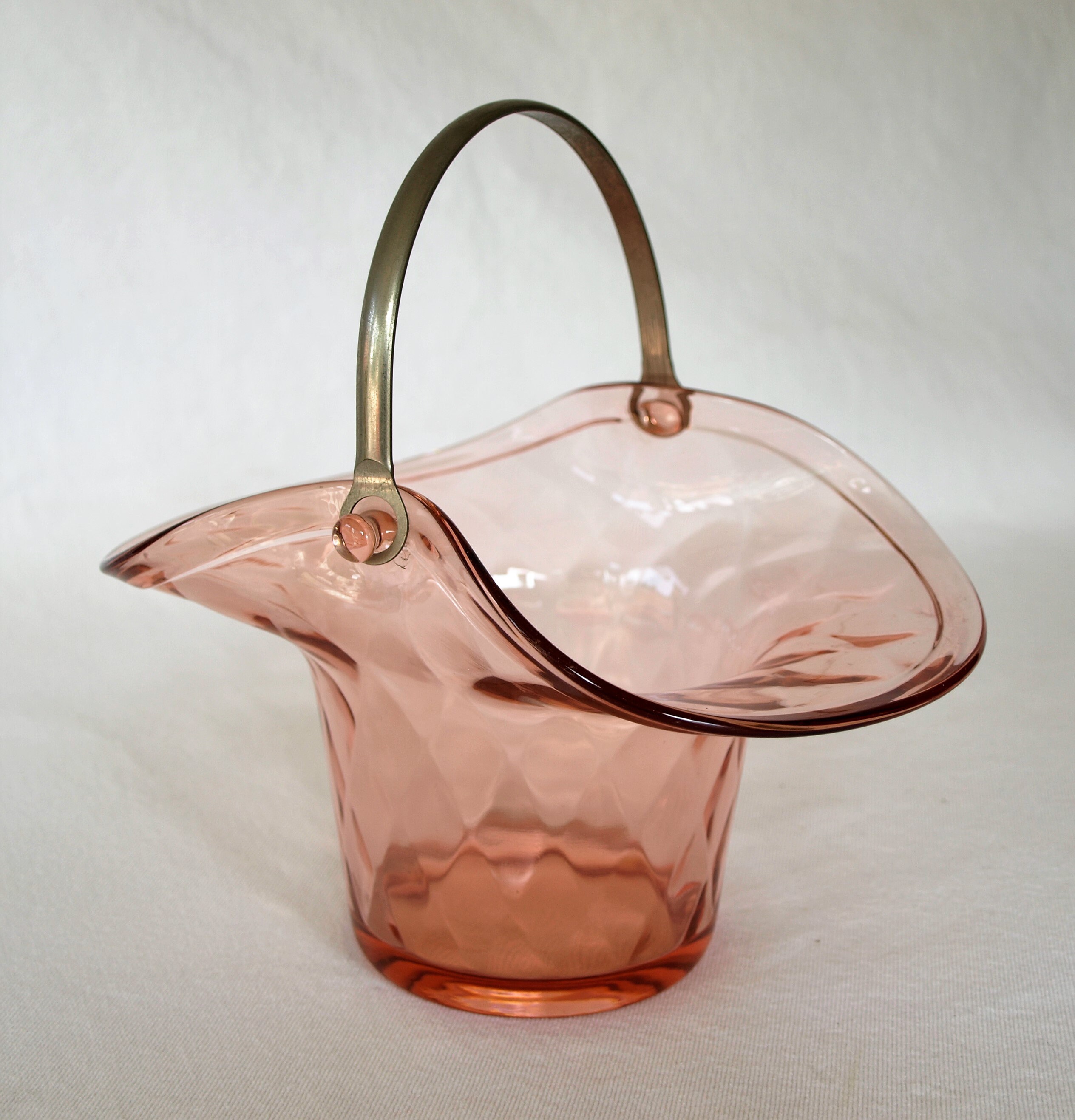 Vintage Large Pink Depression Glass Basket with Diamond Optics Etsy