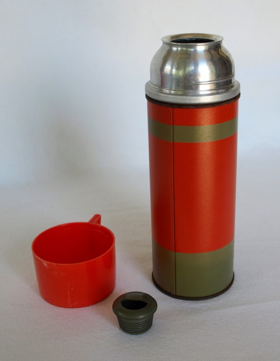 Vintage Aladdin Industries No. 23 Pint Economy Vacuum Thermos Bottle Red W  Green Stripes W Rubber Sweet Seal Stopper -  Denmark