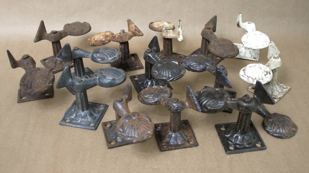 Antique Cast Iron Shutter Dogs, Large Lot of Parts & Pairs W