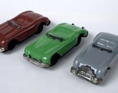 Vintage Lot Of 3 1950s Japanese Tin Friction Cars by LINEMAR Toys Japan in Various Colors - Windshields Missing - Good Condition