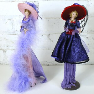 Vintage Porcelain Cassandra and Belinda Tassel Show Stopper Dolls W/ Stands  In Original Boxes Set of at 11