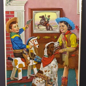 Póster vintage, "Western Pals", 43 cm de alto x 30 cm de ancho, con respaldo de cartón y sellado, casi en perfecto estado