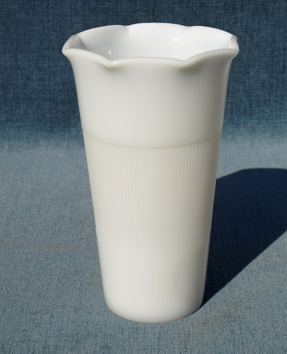Inferieur Melbourne Tranen Vintage Hazel Atlas witte melkglas vaas met geribbelde - Etsy België
