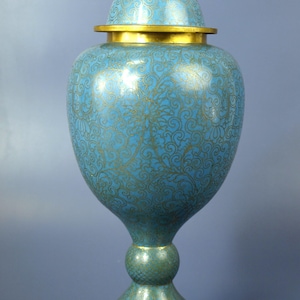 Antique Cloisonné Enamel Footed Ginger Jar Table Lamp (c. 1910s) w/ Custom Made Lamp Shade - Japan Meiji Period Lamp in VG Working Condition