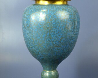 Antique Cloisonné Enamel Footed Ginger Jar Table Lamp (c. 1910s) W