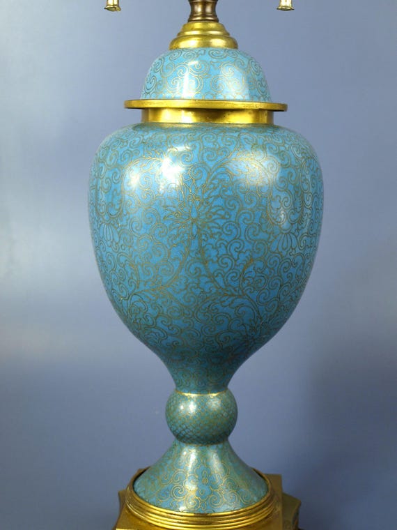 Antique Cloisonné Enamel Footed Ginger Jar Table Lamp (c. 1910s) W