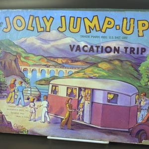 Vintage &quot;The Jolly Jump-Ups Vacation Trip&quot; Pop Up Book de Geraldine Clyne - McLoughlin Bros c. 1948 - Livro Pop-Up de História Infantil - Bom