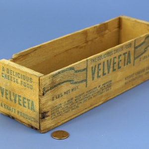 Vintage Velveeta Cheese 2 Lbs Wooden Crate Kraft Cheese Company Memorabilia Wood Box - 9&quot; Long x 3&quot; Wide - Good Condition