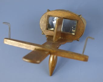 Antique Wooden Stereoscope 1896 Saturn Scope Victorian 3D Stereoview Card Holder Viewer Fabric Hood Brass Accent Collectible